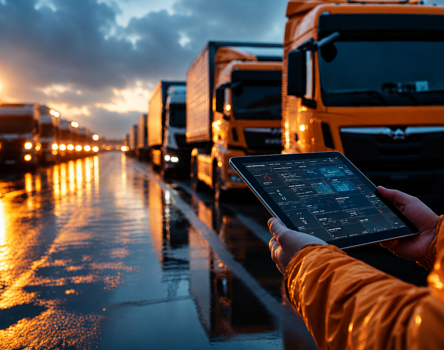 Automotive ecosystem – logistics hub at dusk